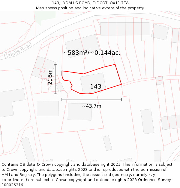 143, LYDALLS ROAD, DIDCOT, OX11 7EA: Plot and title map