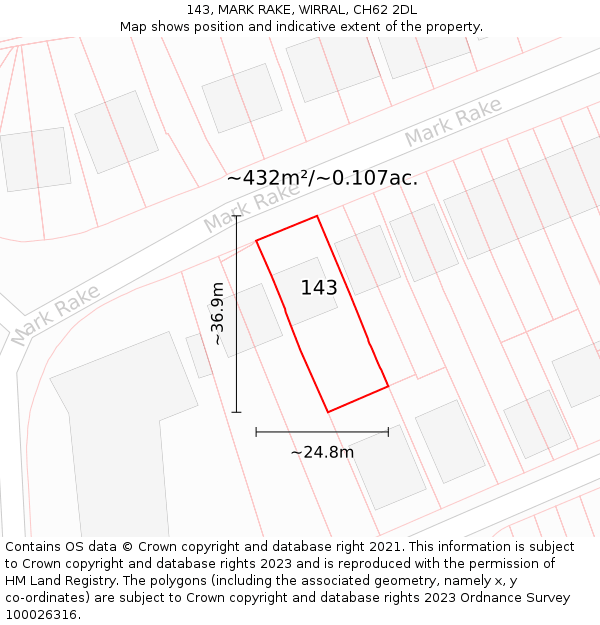 143, MARK RAKE, WIRRAL, CH62 2DL: Plot and title map