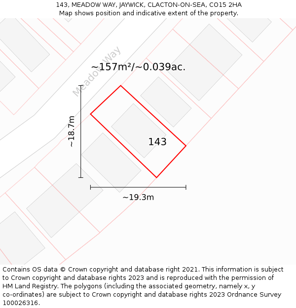 143, MEADOW WAY, JAYWICK, CLACTON-ON-SEA, CO15 2HA: Plot and title map
