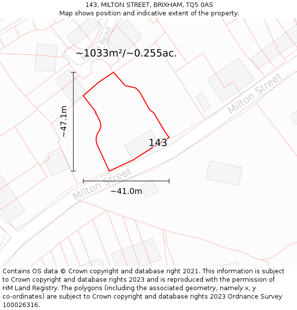 143, MILTON STREET, BRIXHAM, TQ5 0AS: Plot and title map