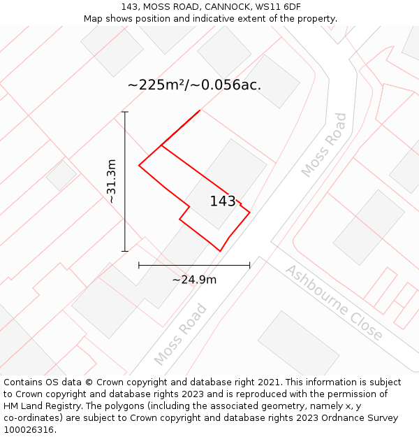 143, MOSS ROAD, CANNOCK, WS11 6DF: Plot and title map