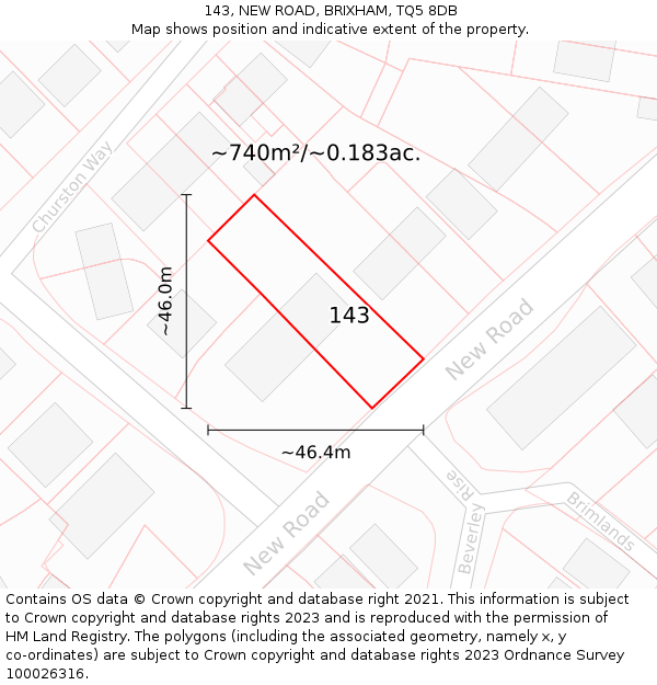 143, NEW ROAD, BRIXHAM, TQ5 8DB: Plot and title map