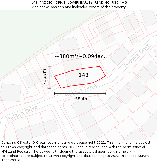 143, PADDICK DRIVE, LOWER EARLEY, READING, RG6 4HG: Plot and title map