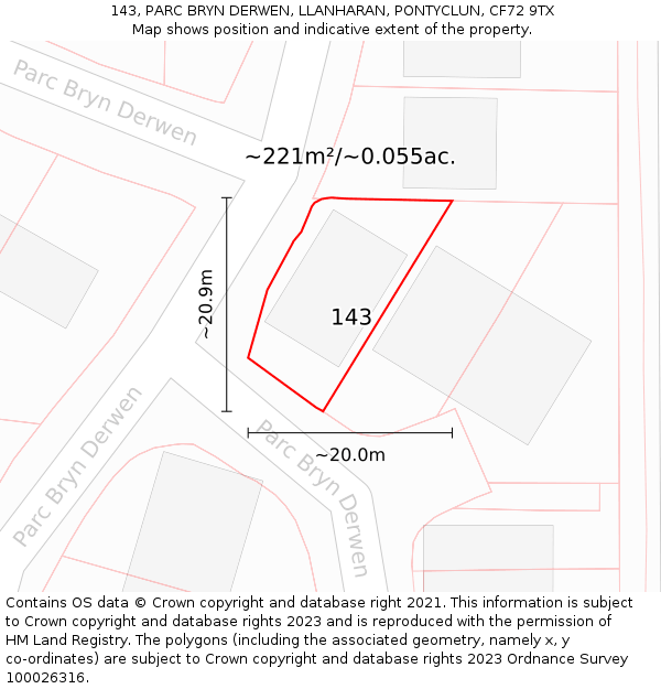 143, PARC BRYN DERWEN, LLANHARAN, PONTYCLUN, CF72 9TX: Plot and title map