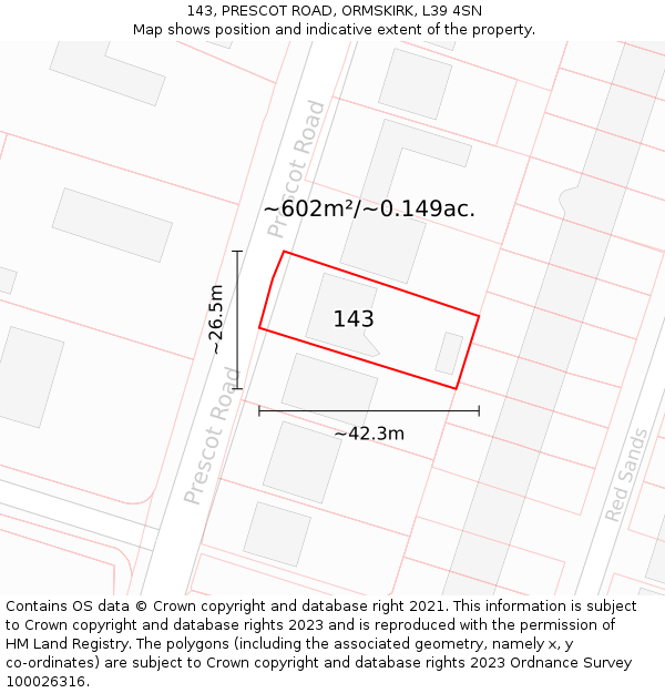 143, PRESCOT ROAD, ORMSKIRK, L39 4SN: Plot and title map