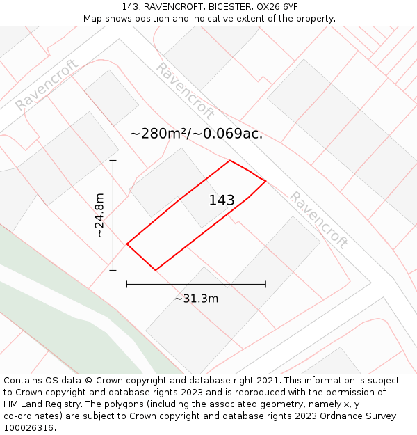 143, RAVENCROFT, BICESTER, OX26 6YF: Plot and title map