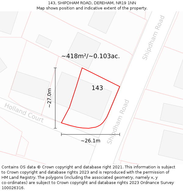 143, SHIPDHAM ROAD, DEREHAM, NR19 1NN: Plot and title map