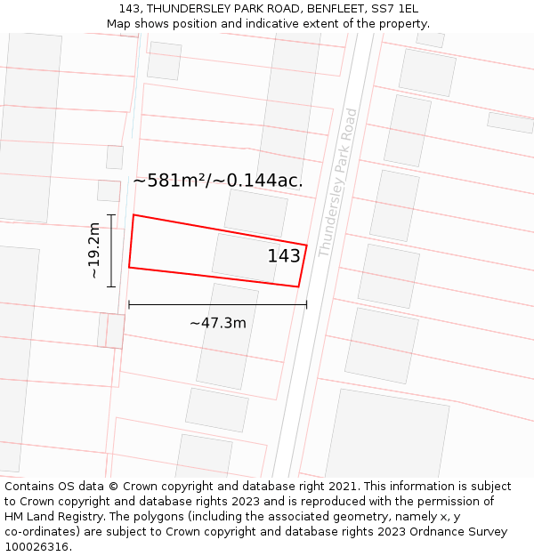 143, THUNDERSLEY PARK ROAD, BENFLEET, SS7 1EL: Plot and title map