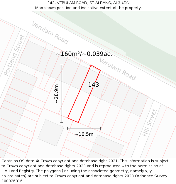 143, VERULAM ROAD, ST ALBANS, AL3 4DN: Plot and title map