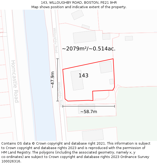 143, WILLOUGHBY ROAD, BOSTON, PE21 9HR: Plot and title map