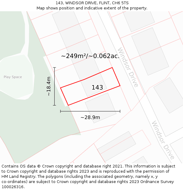 143, WINDSOR DRIVE, FLINT, CH6 5TS: Plot and title map