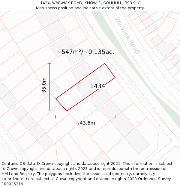 1434, WARWICK ROAD, KNOWLE, SOLIHULL, B93 9LG: Plot and title map