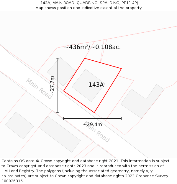 143A, MAIN ROAD, QUADRING, SPALDING, PE11 4PJ: Plot and title map