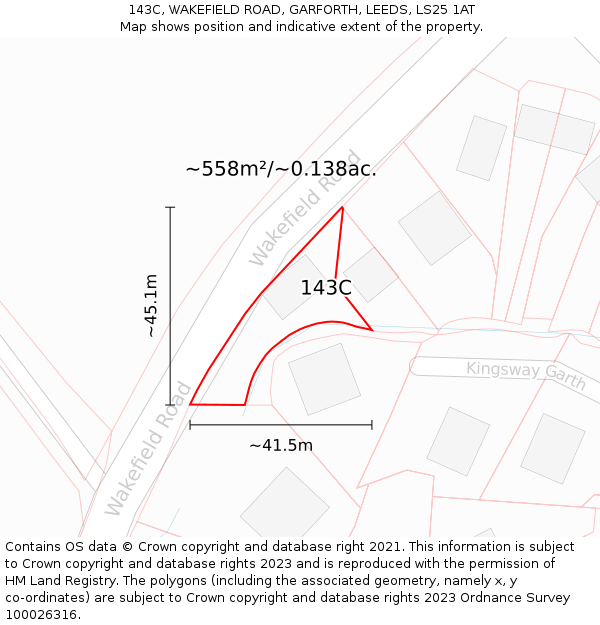 143C, WAKEFIELD ROAD, GARFORTH, LEEDS, LS25 1AT: Plot and title map