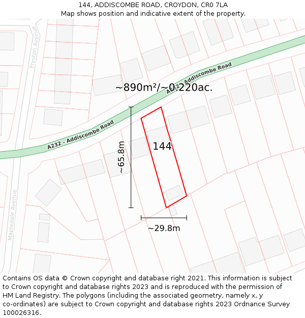 144, ADDISCOMBE ROAD, CROYDON, CR0 7LA: Plot and title map
