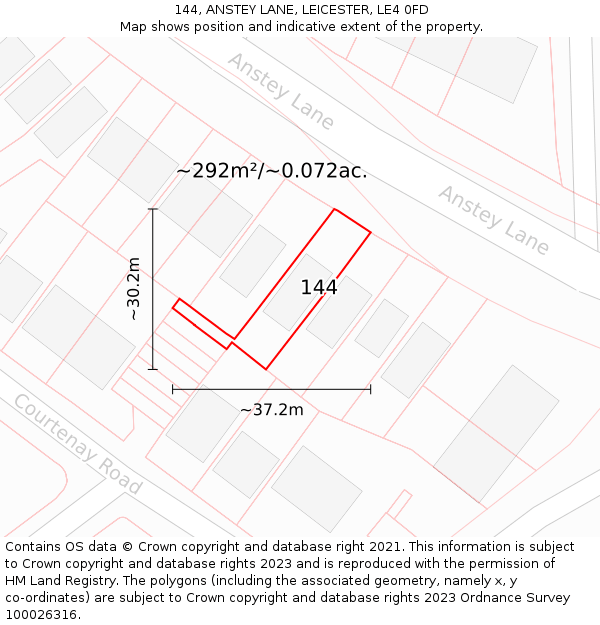 144, ANSTEY LANE, LEICESTER, LE4 0FD: Plot and title map
