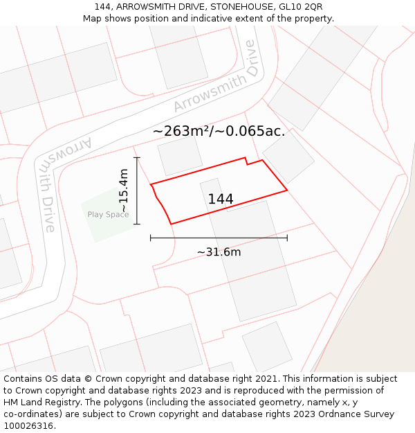 144, ARROWSMITH DRIVE, STONEHOUSE, GL10 2QR: Plot and title map