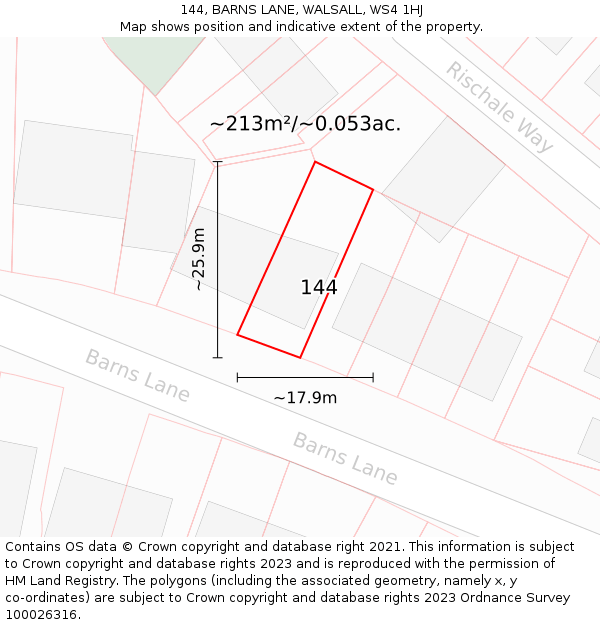 144, BARNS LANE, WALSALL, WS4 1HJ: Plot and title map