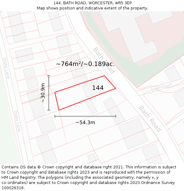 144, BATH ROAD, WORCESTER, WR5 3EP: Plot and title map