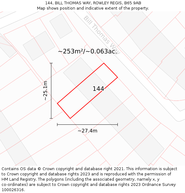 144, BILL THOMAS WAY, ROWLEY REGIS, B65 9AB: Plot and title map