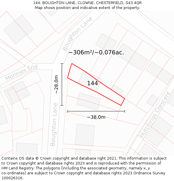 144, BOUGHTON LANE, CLOWNE, CHESTERFIELD, S43 4QR: Plot and title map