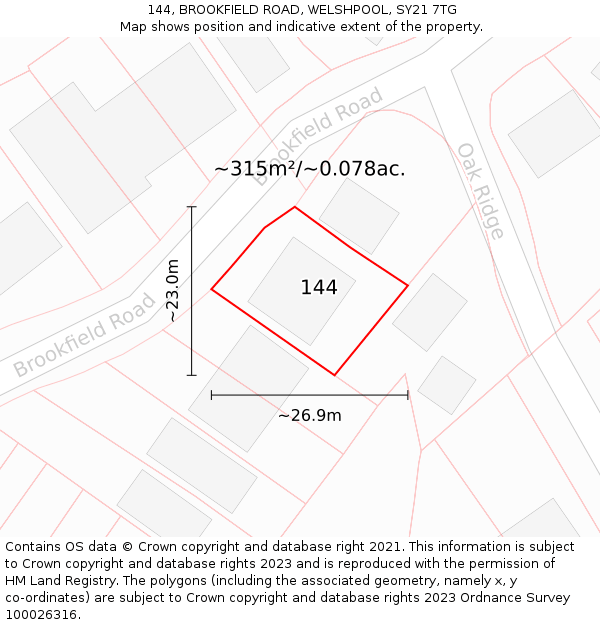 144, BROOKFIELD ROAD, WELSHPOOL, SY21 7TG: Plot and title map