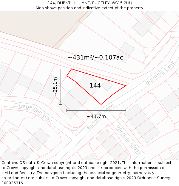 144, BURNTHILL LANE, RUGELEY, WS15 2HU: Plot and title map