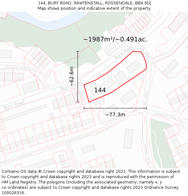 144, BURY ROAD, RAWTENSTALL, ROSSENDALE, BB4 6DJ: Plot and title map