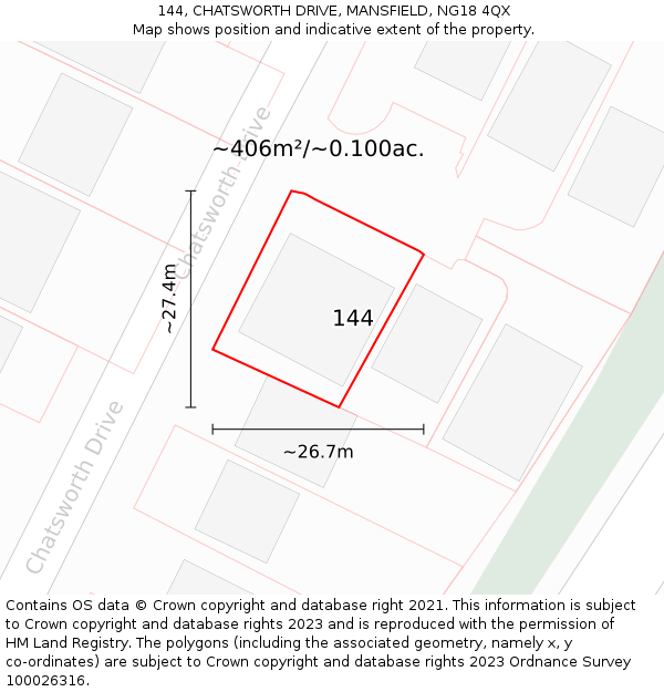 144, CHATSWORTH DRIVE, MANSFIELD, NG18 4QX: Plot and title map