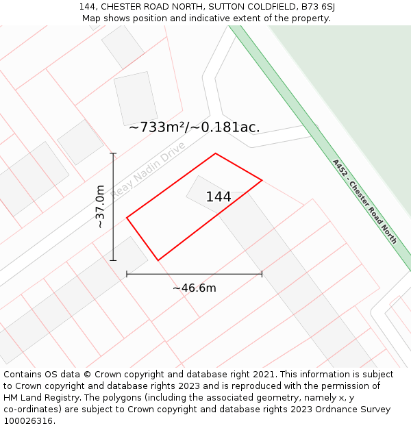 144, CHESTER ROAD NORTH, SUTTON COLDFIELD, B73 6SJ: Plot and title map