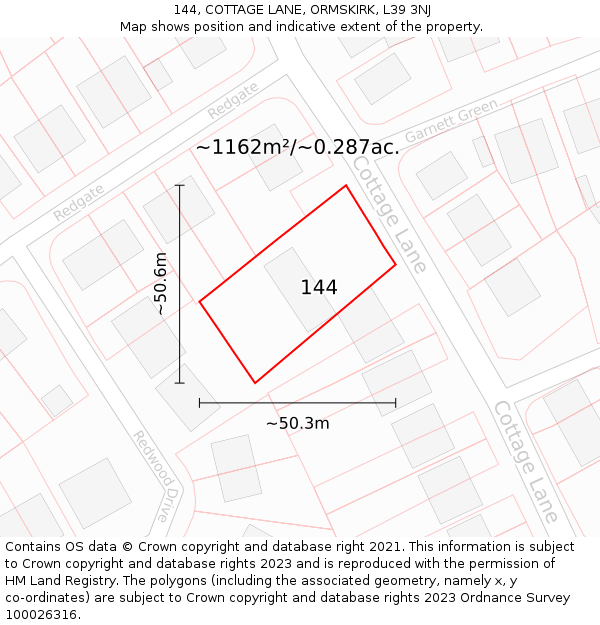 144, COTTAGE LANE, ORMSKIRK, L39 3NJ: Plot and title map