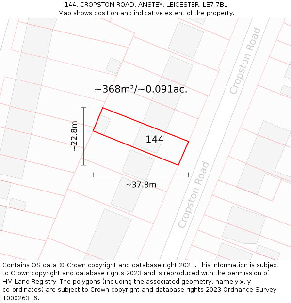 144, CROPSTON ROAD, ANSTEY, LEICESTER, LE7 7BL: Plot and title map