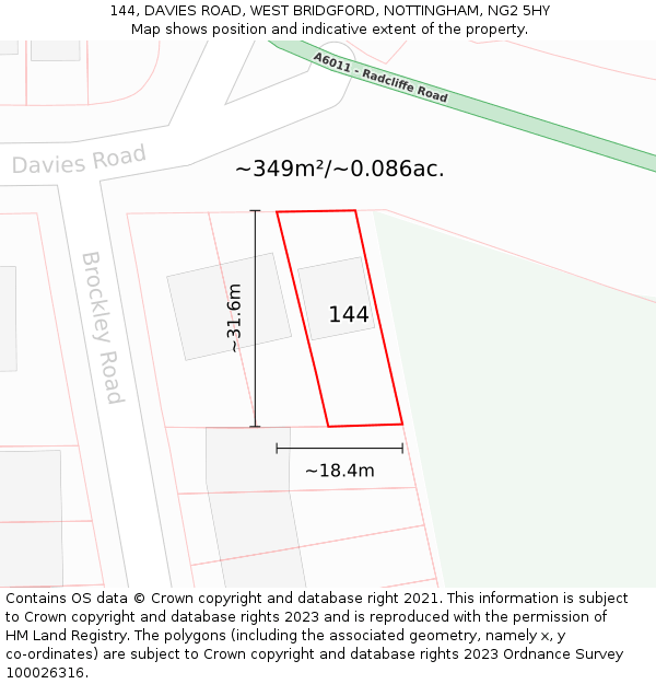 144, DAVIES ROAD, WEST BRIDGFORD, NOTTINGHAM, NG2 5HY: Plot and title map