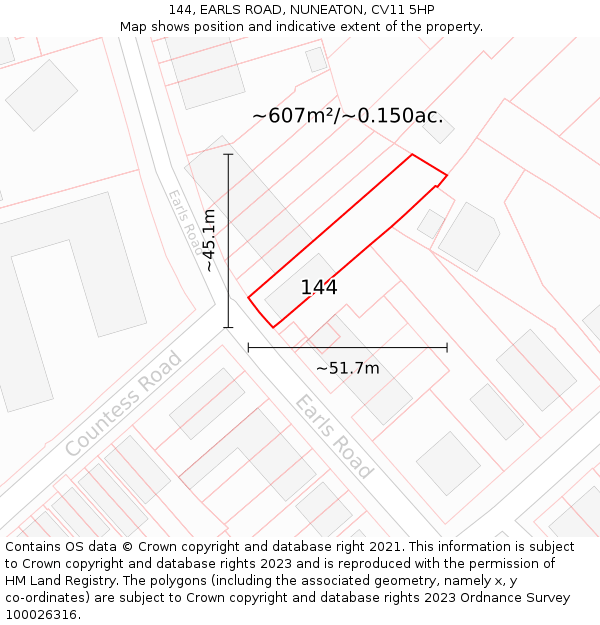144, EARLS ROAD, NUNEATON, CV11 5HP: Plot and title map