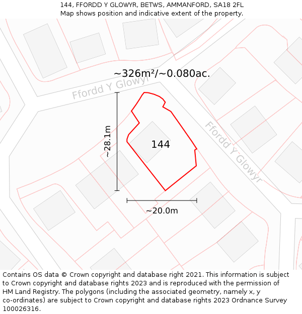 144, FFORDD Y GLOWYR, BETWS, AMMANFORD, SA18 2FL: Plot and title map