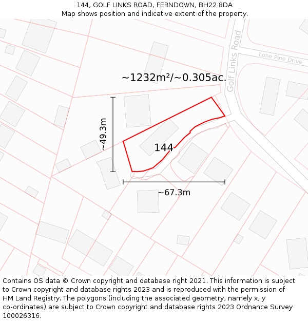 144, GOLF LINKS ROAD, FERNDOWN, BH22 8DA: Plot and title map