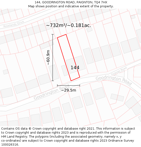 144, GOODRINGTON ROAD, PAIGNTON, TQ4 7HX: Plot and title map