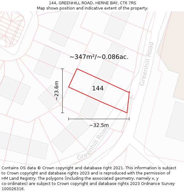 144, GREENHILL ROAD, HERNE BAY, CT6 7RS: Plot and title map