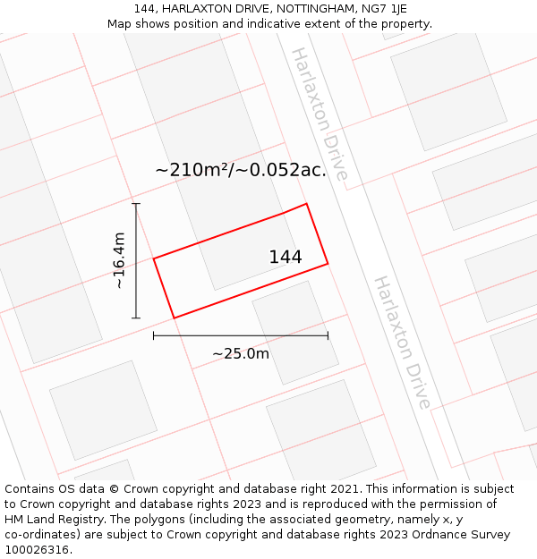 144, HARLAXTON DRIVE, NOTTINGHAM, NG7 1JE: Plot and title map