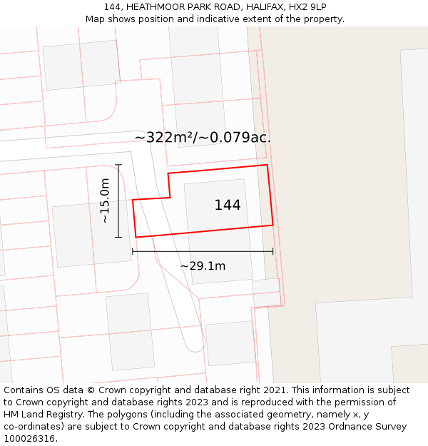 144, HEATHMOOR PARK ROAD, HALIFAX, HX2 9LP: Plot and title map