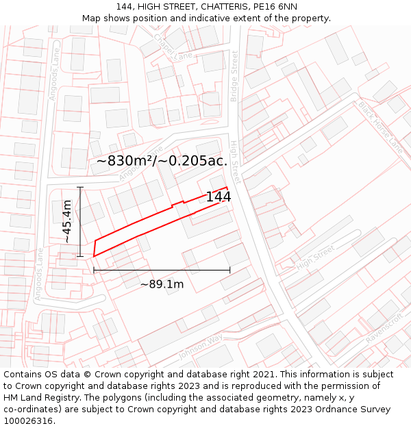 144, HIGH STREET, CHATTERIS, PE16 6NN: Plot and title map