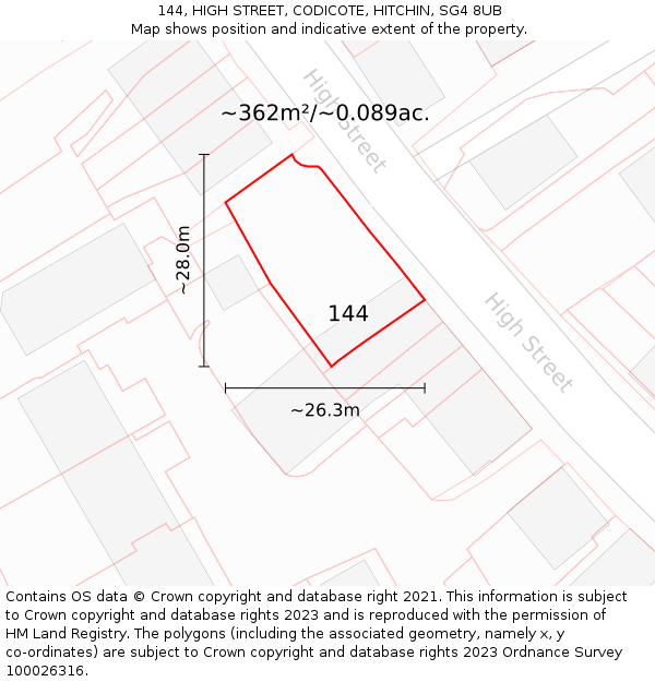 144, HIGH STREET, CODICOTE, HITCHIN, SG4 8UB: Plot and title map