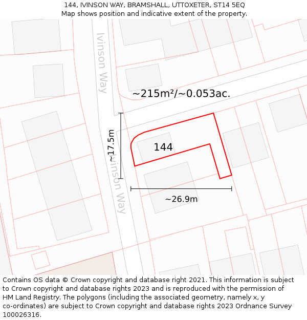 144, IVINSON WAY, BRAMSHALL, UTTOXETER, ST14 5EQ: Plot and title map