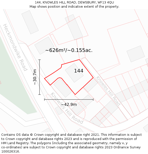 144, KNOWLES HILL ROAD, DEWSBURY, WF13 4QU: Plot and title map