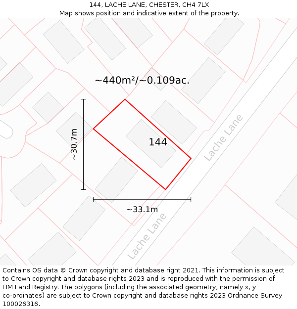 144, LACHE LANE, CHESTER, CH4 7LX: Plot and title map