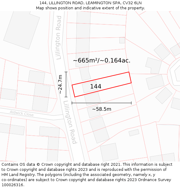 144, LILLINGTON ROAD, LEAMINGTON SPA, CV32 6LN: Plot and title map