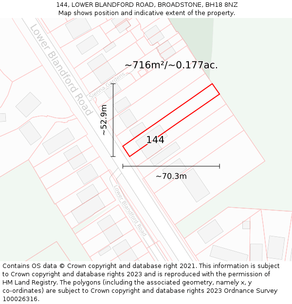 144, LOWER BLANDFORD ROAD, BROADSTONE, BH18 8NZ: Plot and title map