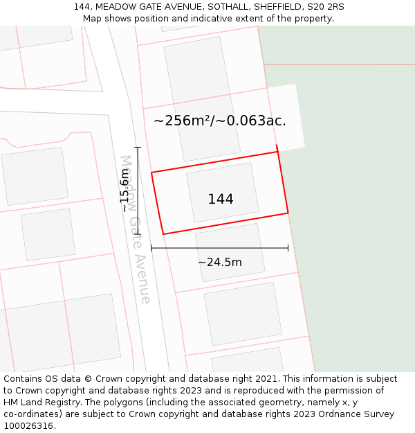 144, MEADOW GATE AVENUE, SOTHALL, SHEFFIELD, S20 2RS: Plot and title map