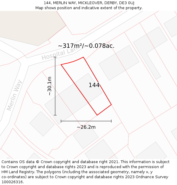 144, MERLIN WAY, MICKLEOVER, DERBY, DE3 0UJ: Plot and title map