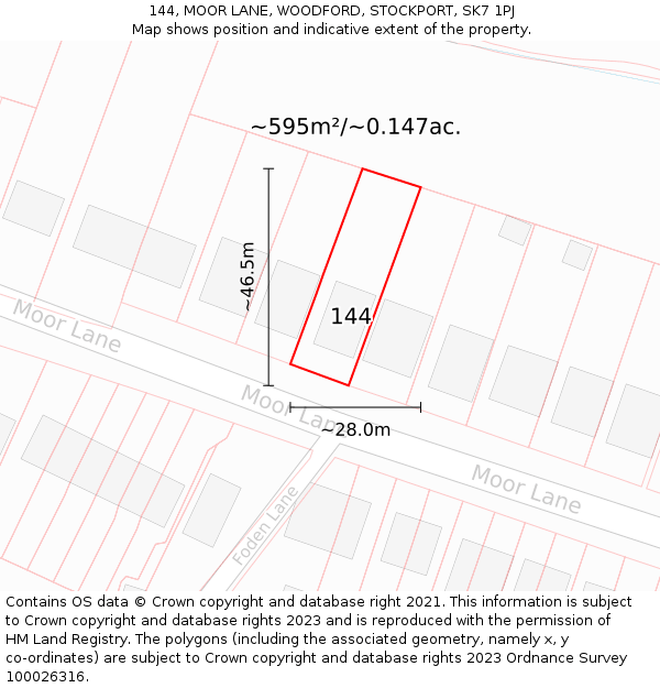 144, MOOR LANE, WOODFORD, STOCKPORT, SK7 1PJ: Plot and title map
